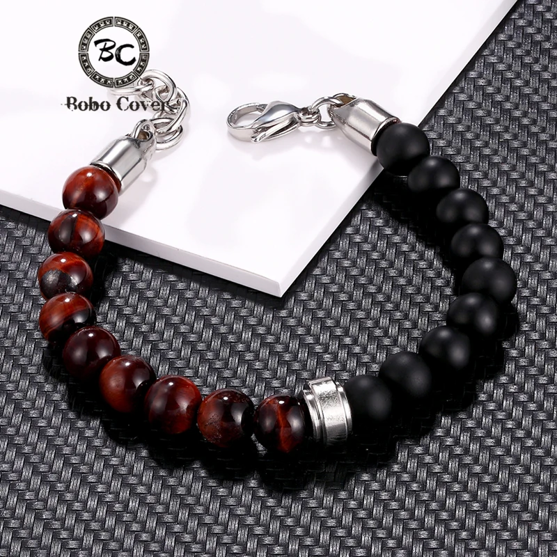 Классический мужской браслет из бисера 8 мм с тигром и камнем Очаровательная