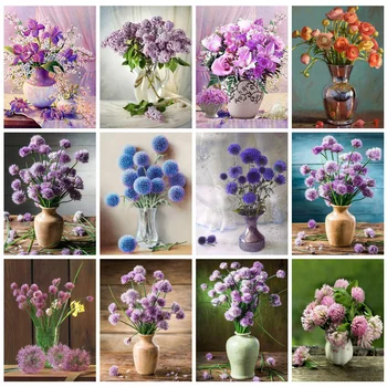 

Huacan Full Drill Diamond Painting Kits Flower Living Room Wall Decoration Mosaic Vase Diamond Art Handmade Gift