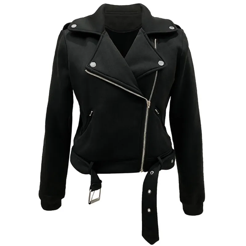 Осенне-зимняя женская куртка, пальто из замши, Куртки из искусственной кожи, женские модные матовые мотоциклетные байкерские пальто, верхняя одежда - Цвет: Black