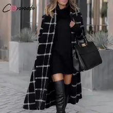 Conmoto женские зимние длинные пальто женские модные черные клетчатые толстовки Пояса Длинные куртки женские большие размеры покрытые пальто