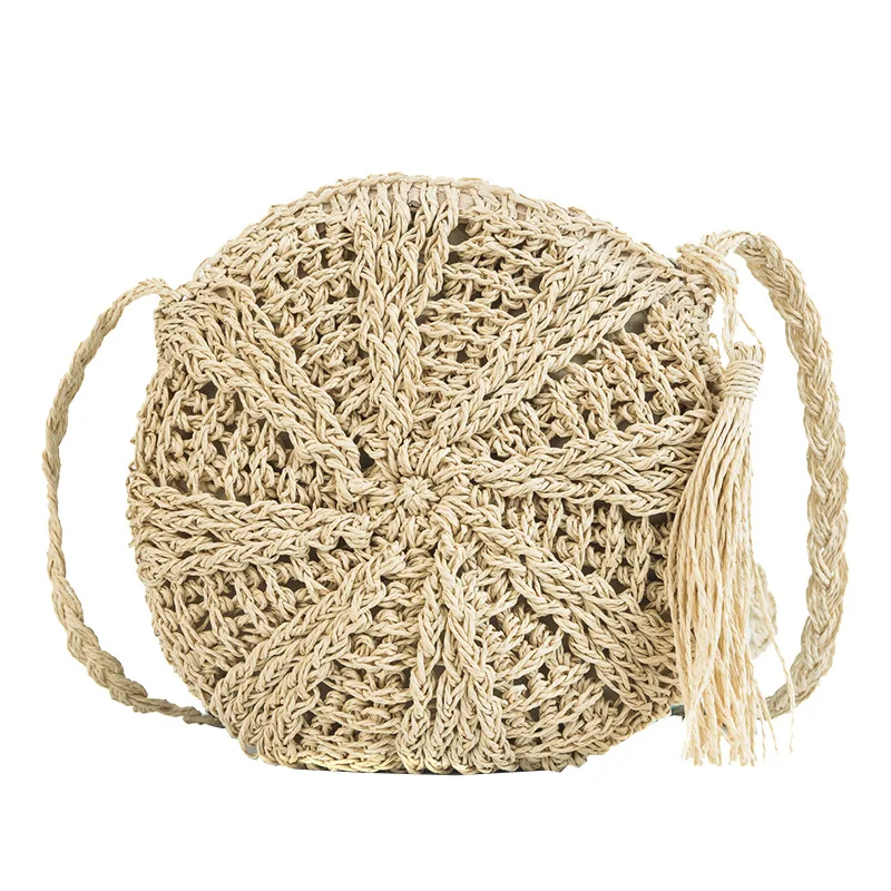 

Round Paper rope Beach Bag Summer mini Vintage Handmade Crossbody straw Bag Girls Circle Rattan bag Small Bohemian Shoulder Bag