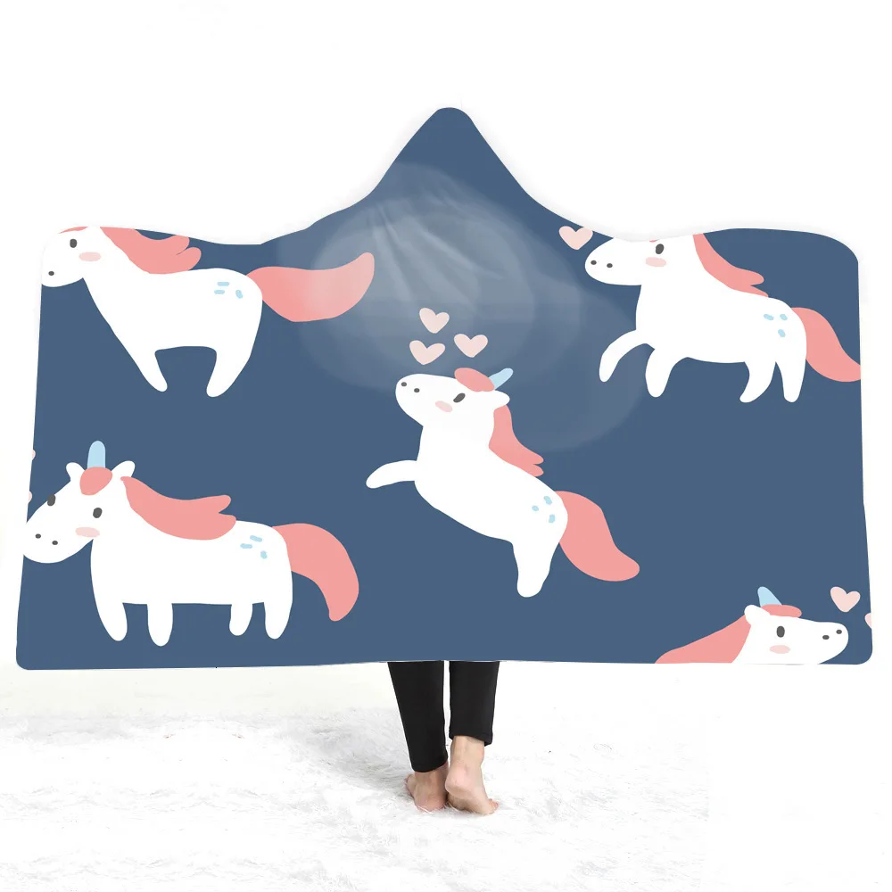 

Cartoon Cute Hooded Blanket Unicorn Printed Plush For Adults And Childs Sherpa Fleece Blanket Warm Throw Blanket For Home Sofa