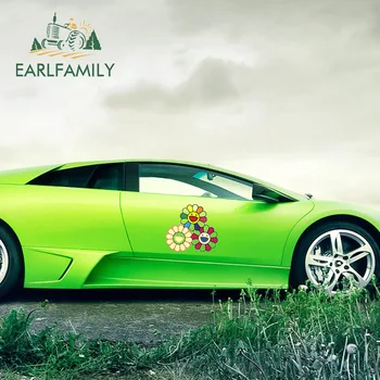 

EARLFAMILY 43cm x 39.4cm for TAKASHI MURAKAMI Rainbow Daisy Flower Personality Creative Stickers Vinyl Car Sticker Decal