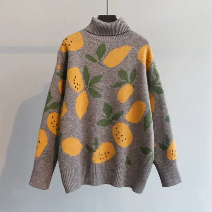 Пуловер с высоким воротником зимний женский корейский Свободный вязаный свитер mori girl YFNT2305 - Цвет: Серый