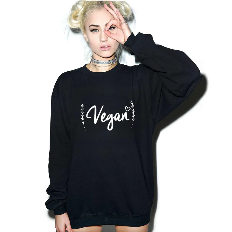 

Autumn New Arrival Long Sleeve Women Sweatershirt Vegan Theme Print Autumn Warm Wear Good Quality Unisex Loose Casual Fashion