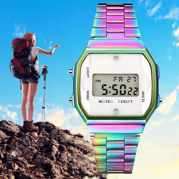 

2019 QW Sports Watch Fashion Quartz Color Clock Led Stainless Steel Women Men Waterproof Sport Digital Wristwatches