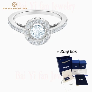 

Fashion Jewelry SWA New SPARKLING DANCE ROUND Ring Platinum White Round Jumping Pattern Crystal Female Engagement Jewelry Gift