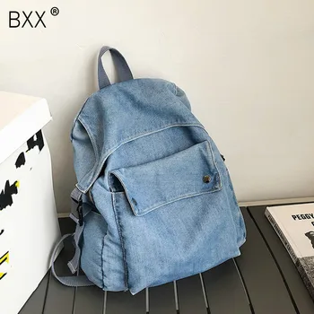 

[BXX] Denim Backpacks For Women 2020 Casual Designer Solid Color High Capacity Back Pack Teens Branded School Backpack HO192