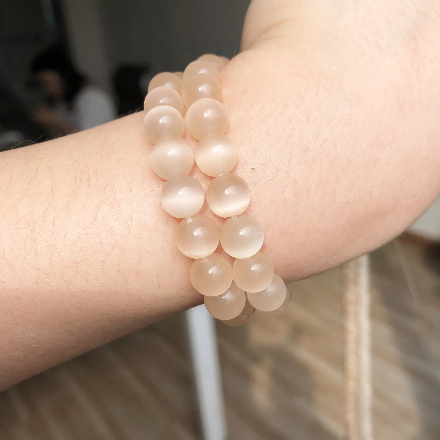 Helle Champagner-Katzenauge-Opal-Steinperlen, runde Glasschnur, lose DIY-Charm-Perlen für die Schmuckherstellung, DIY-Handarbeit, Armband – Detail 10