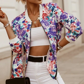 

women Printed Jacket Coat Women Fashion Long Sleeve Zip up Retro Coat 2020 Ladies Short Jackets Women Outwear Coat Plus Size