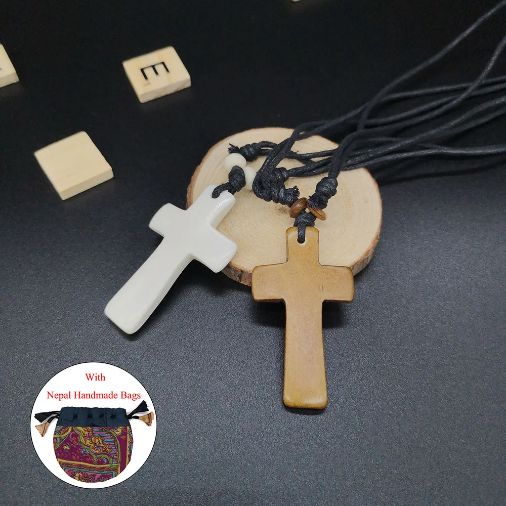 Meetvii религиозные ожерелья с крестом из кости яка для женщин и мужчин винтажные