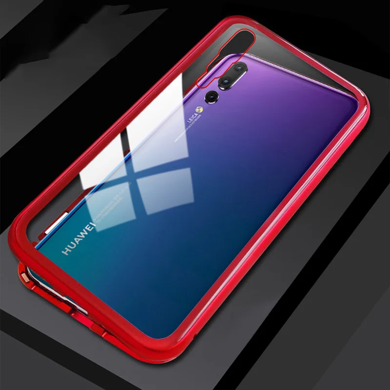 Магнитная Адсорбция металла Стекло чехол для huawei P30 P20 Lite рro Коврики 20 10 Nova 3i 3 3E 4 4E 5 5i Pro Чехол для телефона чехол Coque - Color: Clear With Red