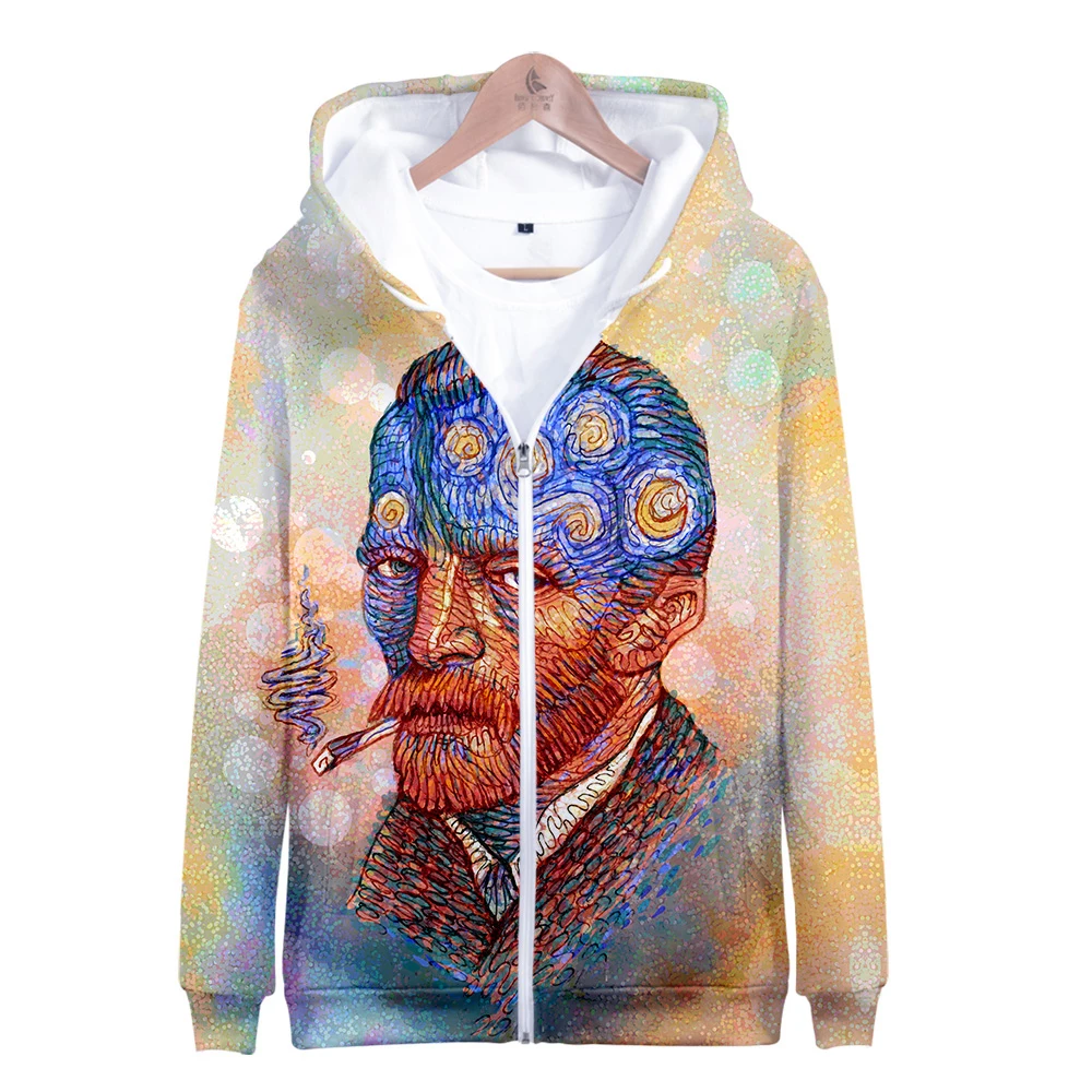 Женская толстовка на молнии Mona Lisa Van Gogh теплая с рисунком маслом готическая