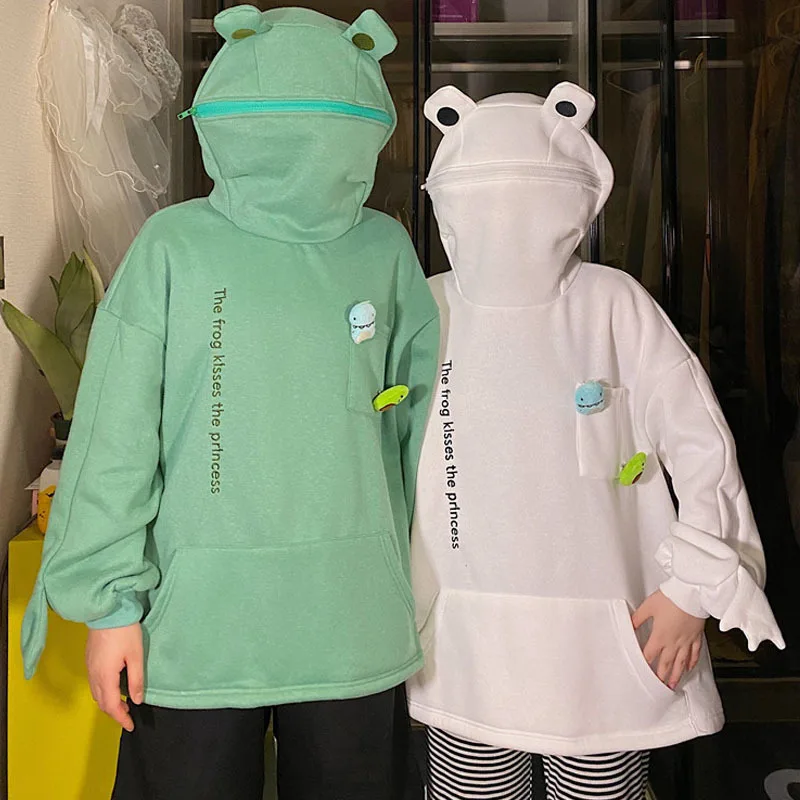 Harajuku Women Hoodie Frog Pullover Winter Sense Hooded Casual Sweatshirts Autumn Embroidery Loose Top Doll Decoration Hoodies 1