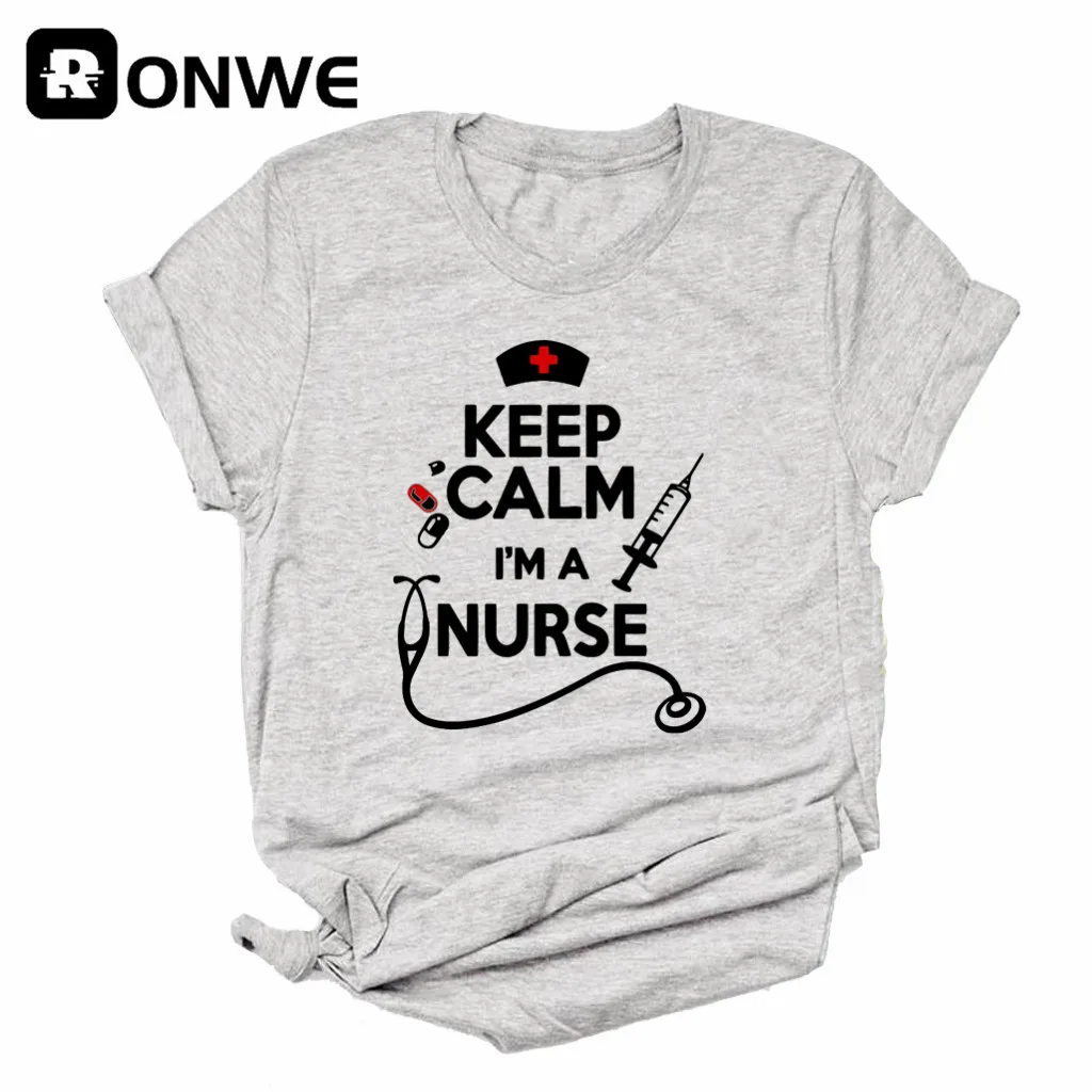 Keep Calm Nurse Printed Short Sleeve Black Women T-shirt Girl Vintage Tops Tee Female Harajuku Clothing Streetwear,Drop Ship