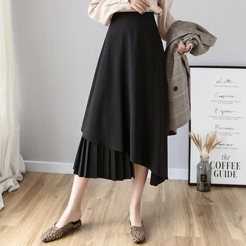 

Spring New Korea Fashion Women Asymmetrical Long Skirt All-matched Casual High Waist Slim Swing Beige Skirts Top Quality S247