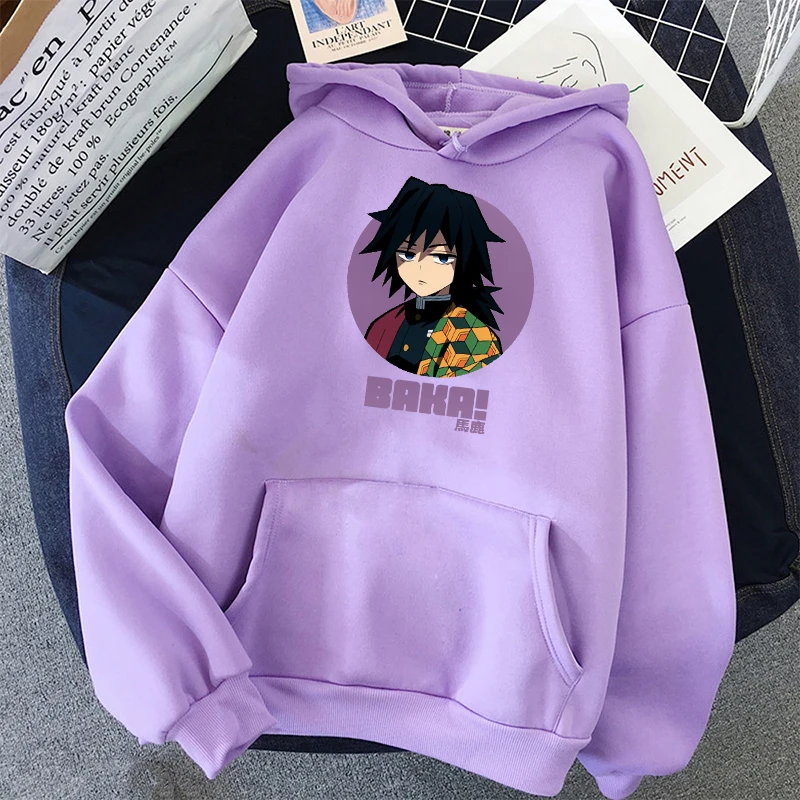 Japanese anime Giyu Tomioka Baka Kimetsu no Yaiba Demon Slayer Hoodie  oversized Long Sleeve Pullovers Sweatshirts streetwear - AliExpress