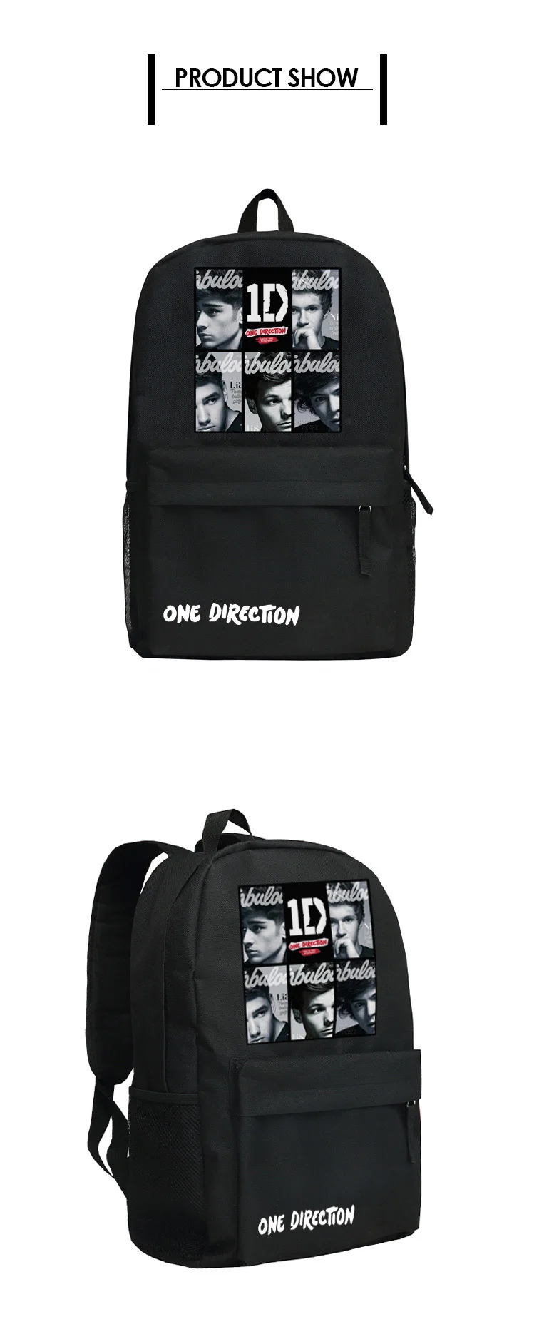 Cartoon Style One Direction Backpack Khaki Color Or Black Oxford Bag (1)