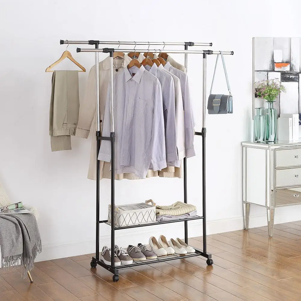 

Scalable Clothes Hanger Metal Coat Rack with Wheels for Clothing Drying Rack