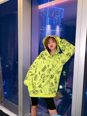 light yellow Осенние толстовки с капюшоном рисунком из мультфильма Модный пуловер для женщин ins длинные толстовки - Цвет: light yellow
