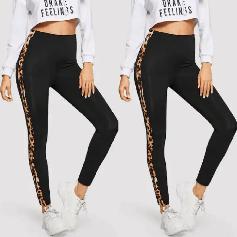 Women´s High Waist Sports Workout Yoga Gym Pants Running Leopard Leggings Fitness Jogging Stretchy Trousers Athletic Clothes