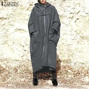 

2020 ZANZEA Women Hoodies Sweatshirt Coats Autumn Long Sleeve Zipper Long Jackets Gothic Outwear Loose Black Coat Winter Hooded