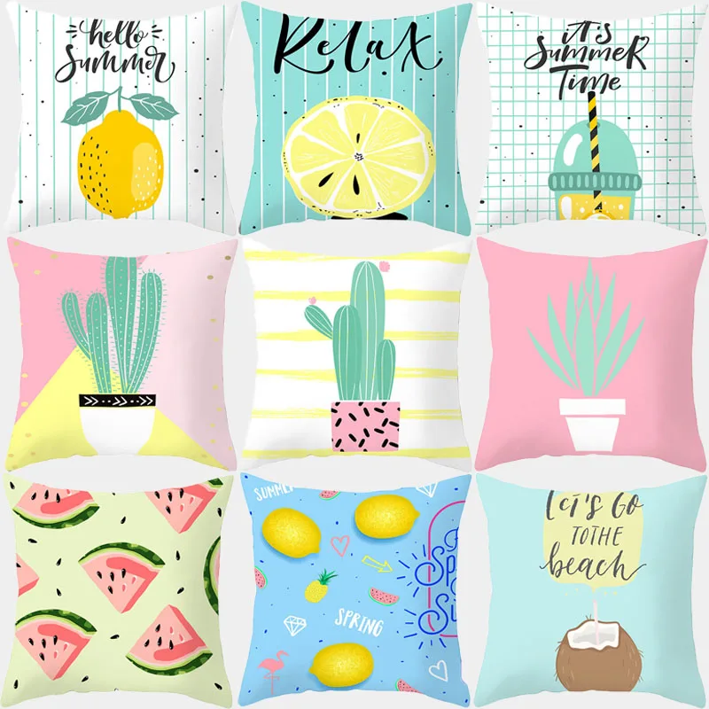 

Summer Plants Fruit Pillowcase 45x45 Cushion Cover Throw Pillow Covers Decorative Cushions Sofa Couch Pink Yellow Home Decor