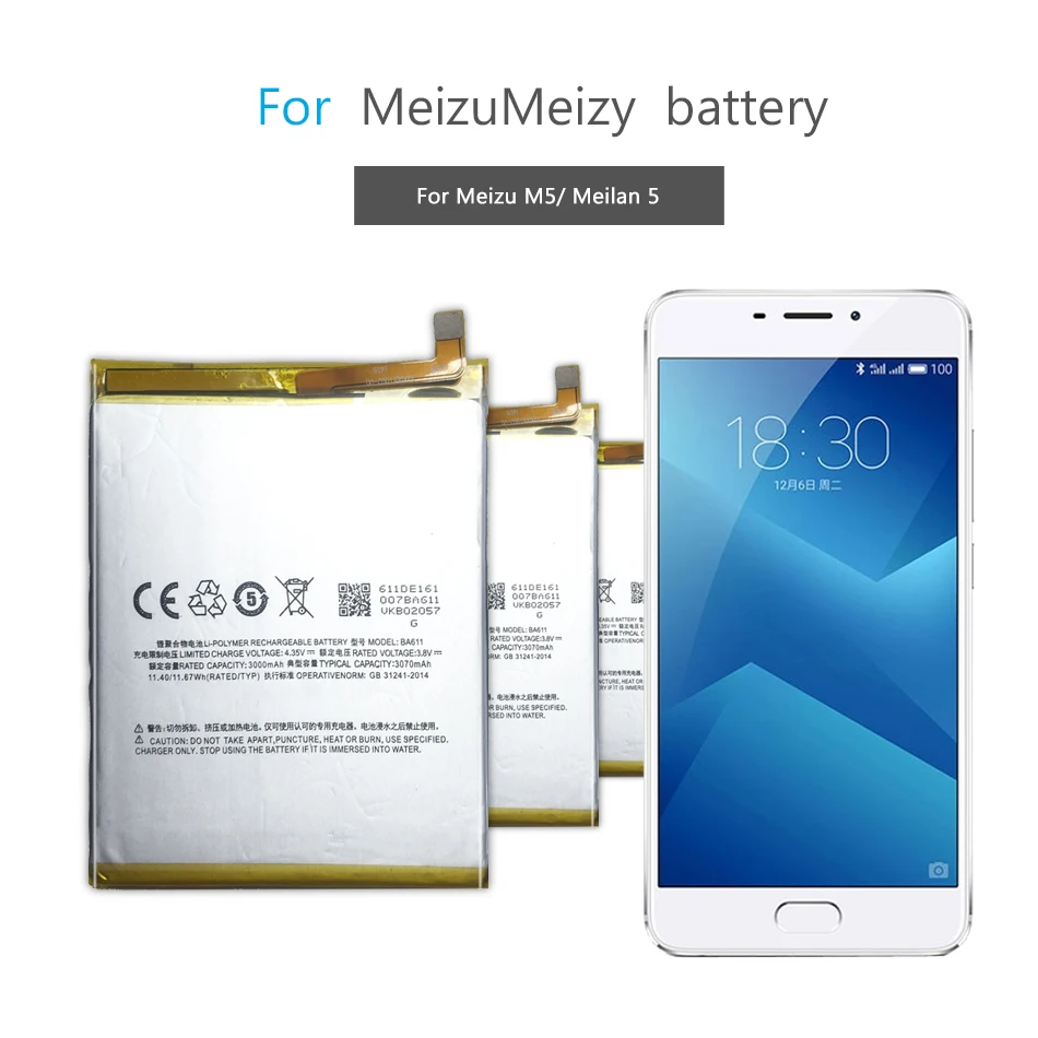 Аккумулятор мобильного телефона для Meizu M5 Meizy Meilan 5, запасная батарея 3070 мАч BA611