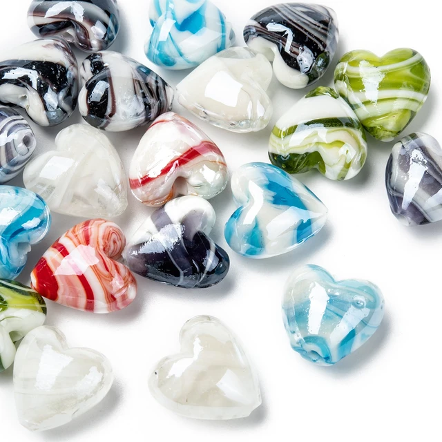 20pcs 20mm Handmade Lampwork Pearlized Glass Heart Beads Colorful