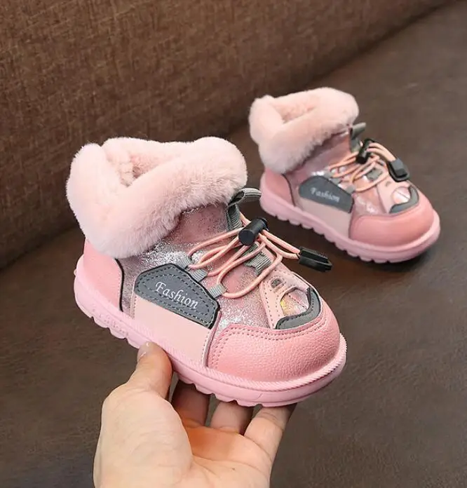 Зимние детские зимние сапоги женские мужские Ботинки martin модные кожаные ботинки детская спортивная обувь с хлопковой подкладкой кроссовки - Цвет: Розовый