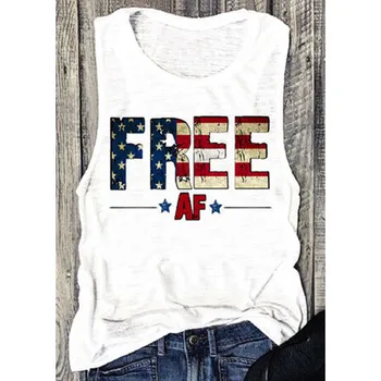 

American Flag FREE Letter print Tank Top Women Cute Graphic Tops Independence Day O-neck Racerback Sleeveless Summer Tank shirt