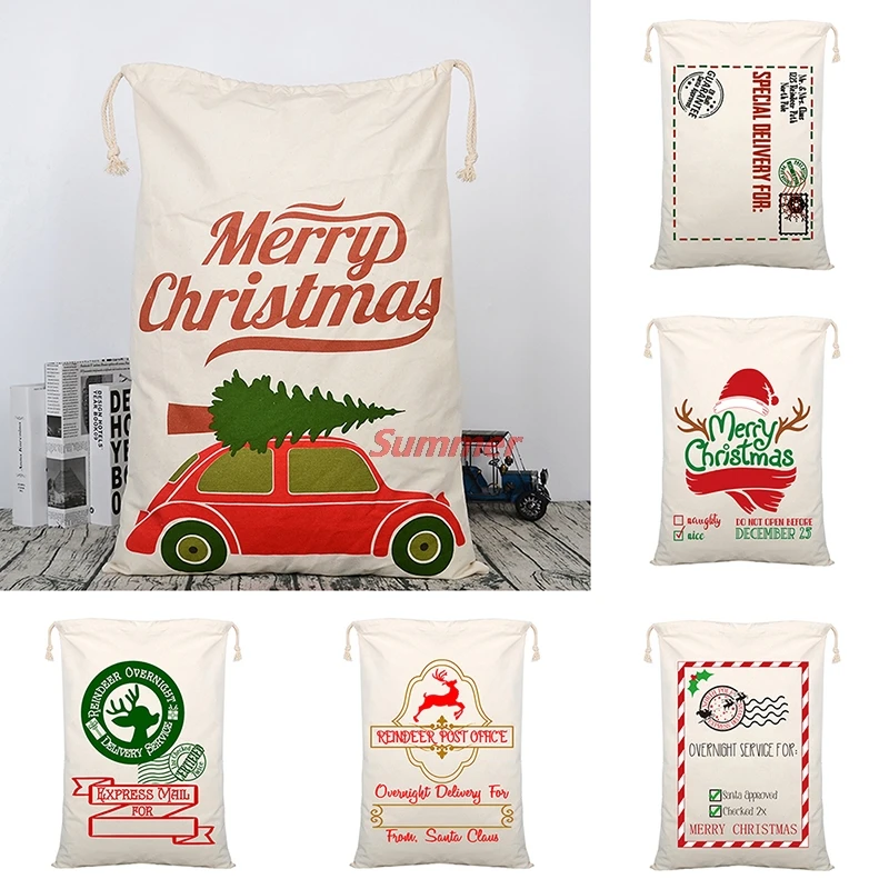 New Year Gift Santa Sacks Canvas Claus Bag Custom Christmas Canvas Gift Bags Big Size 19.69 X 27.56in/50X70cm