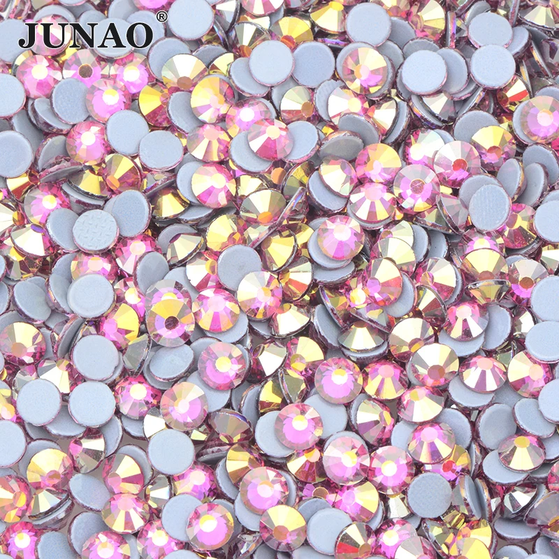 JUNAO SS 6 10 16 20 30 Wholesale AB Crystals Hot Fix Glass Rhinestone Flatback Iron On Strass In Bulk Hotfix Crystal Stones