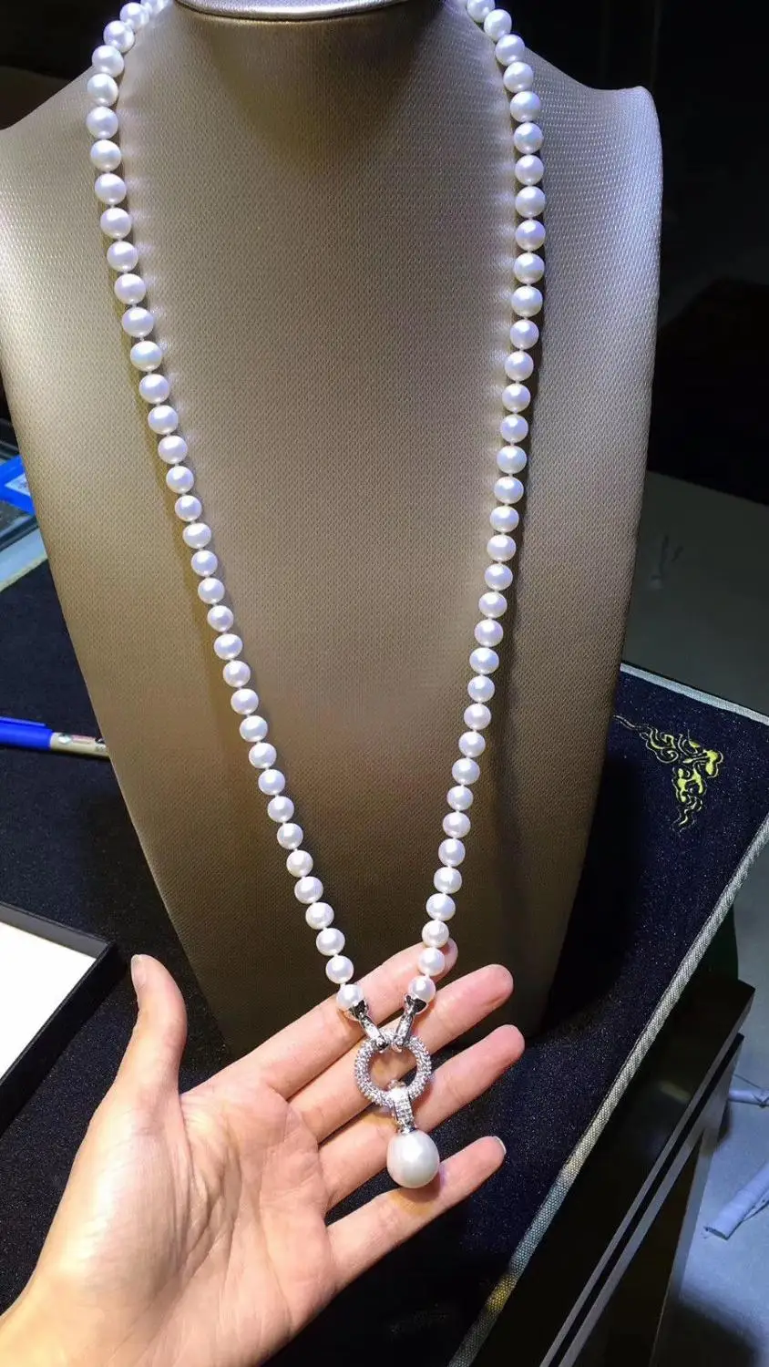 single strands 9-10 mm south sea white round pearl necklace 24inch 