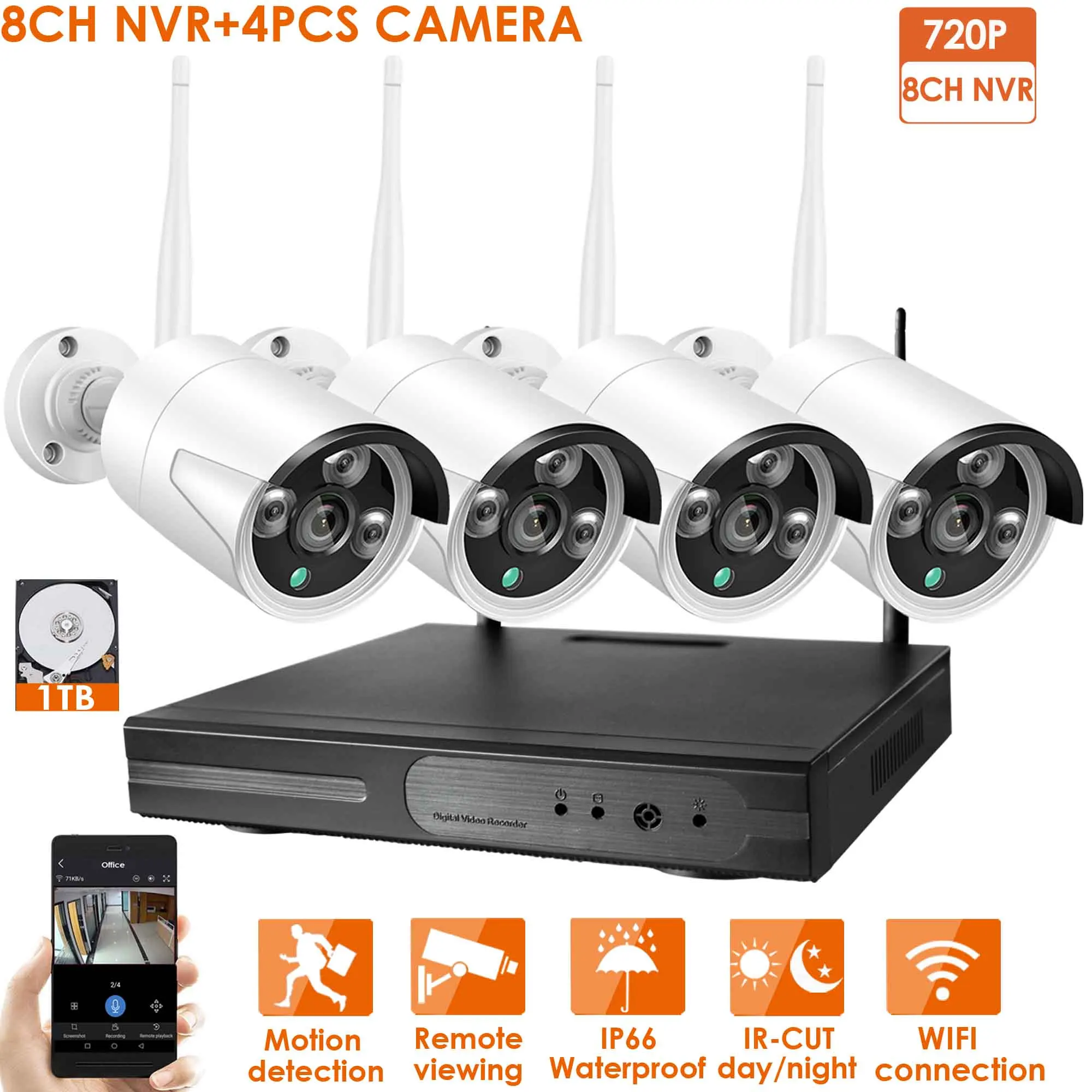 720P 8CH NVR-4CH IPC 4CH 1080P HD аудио беспроводной NVR комплект P2P 720P Крытый Открытый ИК ночного видения безопасности 4 шт. 1.0MP аудио IP камера wifi CCTV системы - Цвет: 720P 8CH NVR-4CH IPC