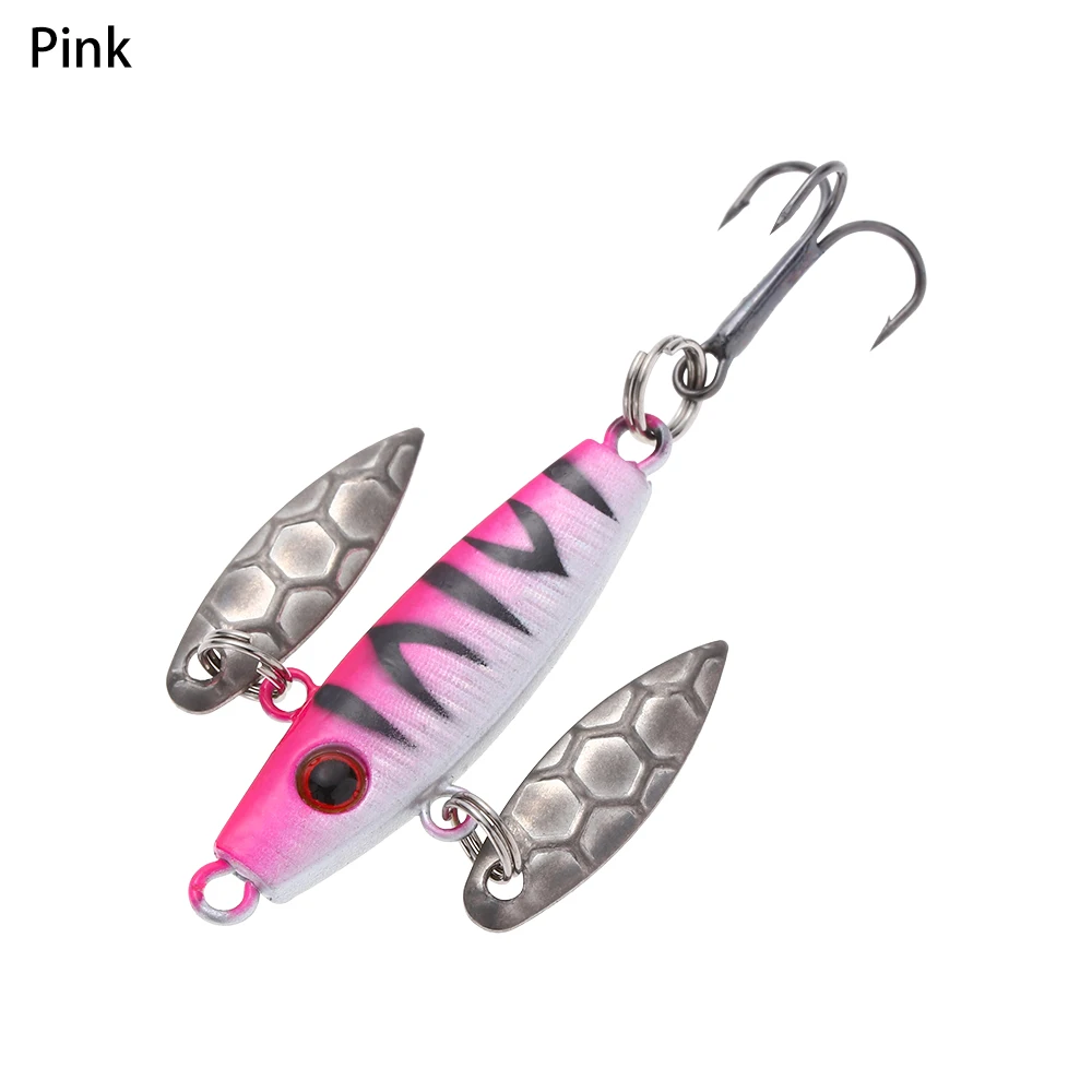 1PC 4 Styles Winter Treble Barbed Ice Hook Lure Colorful Artificial Hard Bait Lead Jigging Ice Spinner Lure Outdoor Fishing Tool - Color: Pink