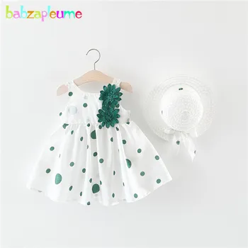 

2Piece Summer Set Newborn Clothes For Baby Girl Dress Cute Bow Princess Sleeveless Cotton Infant Birthday Dresses+Sun Hat BC1864