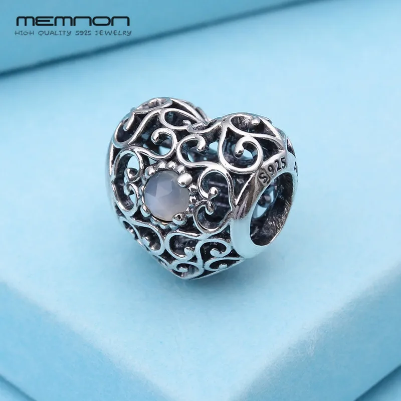 BE302 Memnon, 925 пробы, серебряные ювелирные изделия, Сердце, подвески с камнем на день рождения, бусины, подходящие Браслеты и ожерелья, сделай сам, для женщин, хорошее ювелирное изделие - Цвет камня: BE302