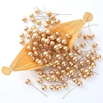

200pcs Christmas Golden Berry Picks DIY Artificial Holly Berries for Wreath