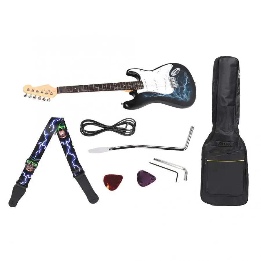 Синий белый набор электрических гитар для начинающих электрогитара набор с аудио кабелем сумка с наплечной лямкой