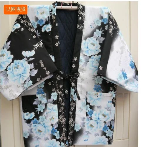 Японское зимнее женское теплое кимоно толстое хлопковое Стеганое пальто Haori ватная хлопковая верхняя одежда с цветочным принтом Свободное пальто W035 - Цвет: 2
