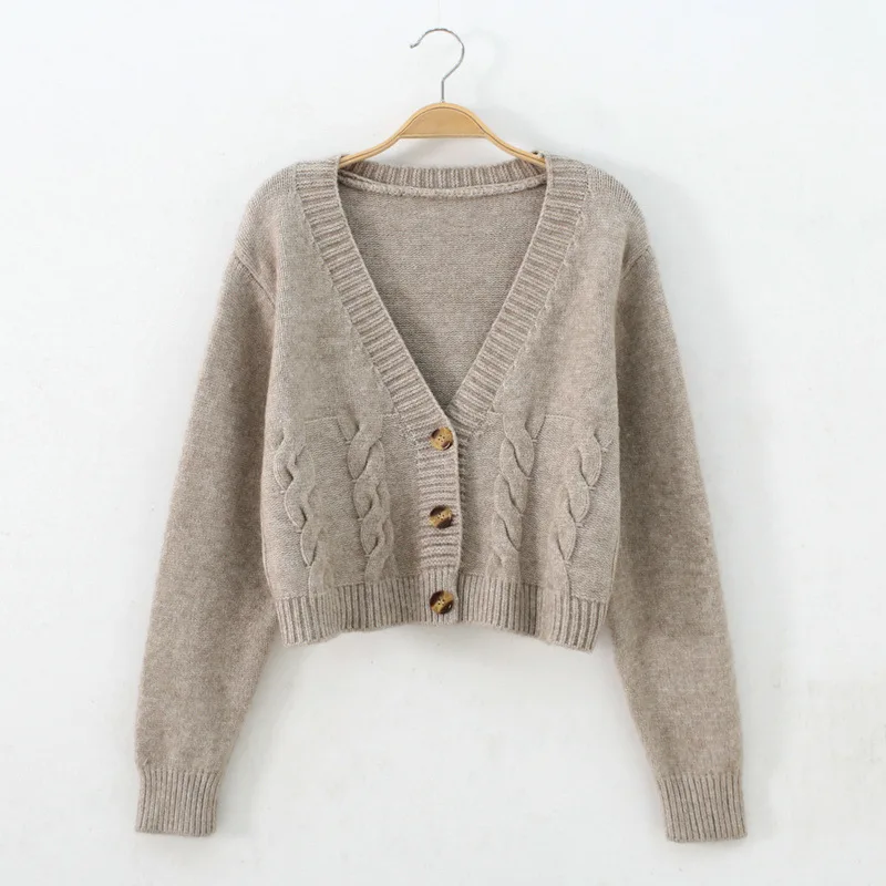 Short style high-waisted slim plastic sweater women 2023 spring new single-breasted knitted cardigan twist small jacket 2