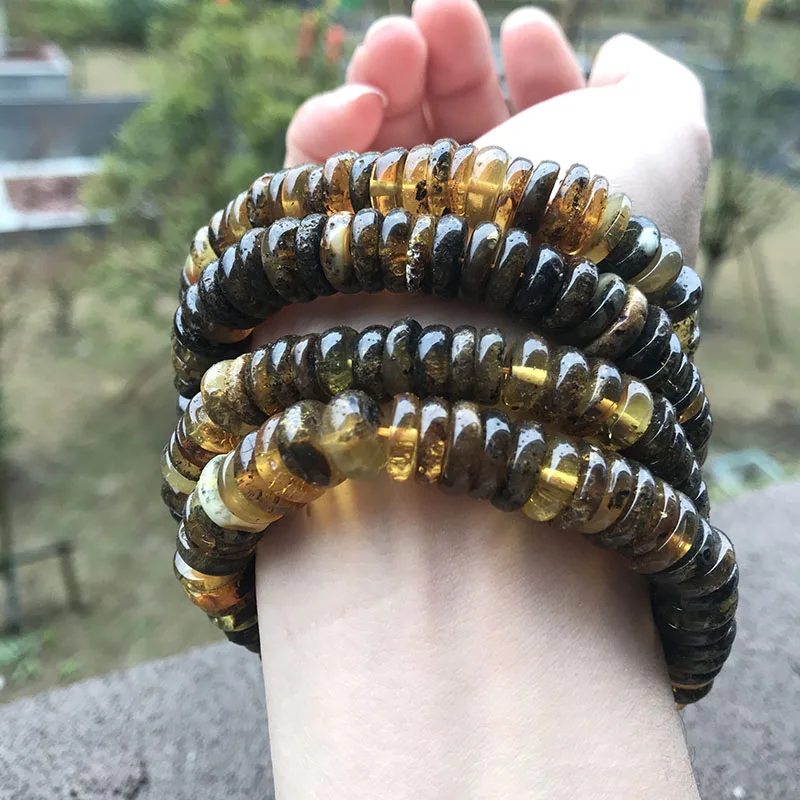 Yoowei New Green Amber Bracelet for Adult Gift Unique Handmade Plant Beads Resin Smell Natural Amber Healing Jewelry Wholesale