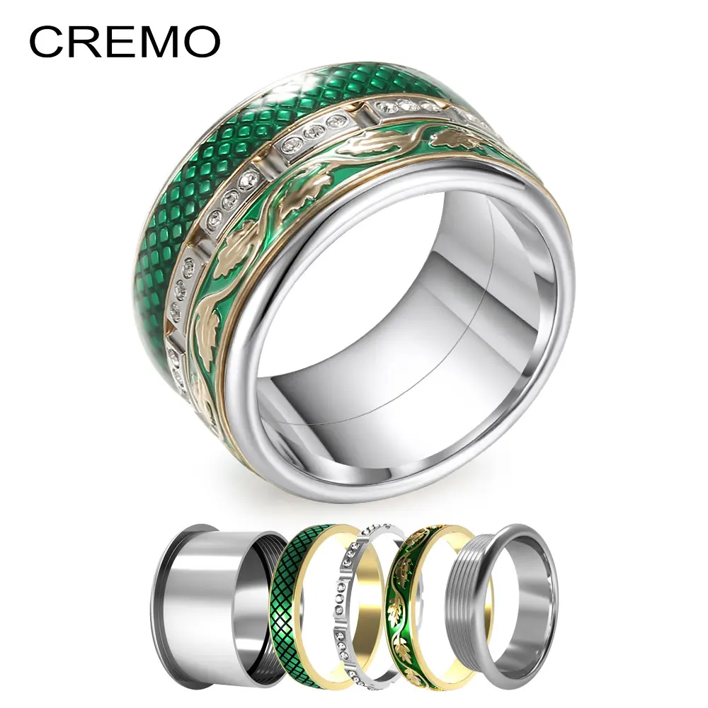 

Cremo Ring Band Adjuster Bohemia Green Women Meaning Stainless Steel Ring Gold For Her Forever Bague 12mm Frame Femme Gift