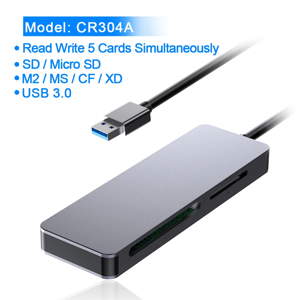 CR304A Rocketek считывание карт памяти с 5 картами usb 3,0 type c адаптер для micro SD/TF CF MS XD compact flash microsd компьютера - Цвет: CR304A