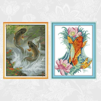 

Joy sunday Embroidery Needlework Set, Carp Aida Canvas 14CT 11CT Cross Stitch kits, Handmade Crafts Home Decoration
