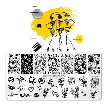 

BeautyBigBang Nail Stamping Plates Heart Flower Scrawl Lip Rose Image Stainless Steel Rectangle Nail Art Stencil Stamp Template