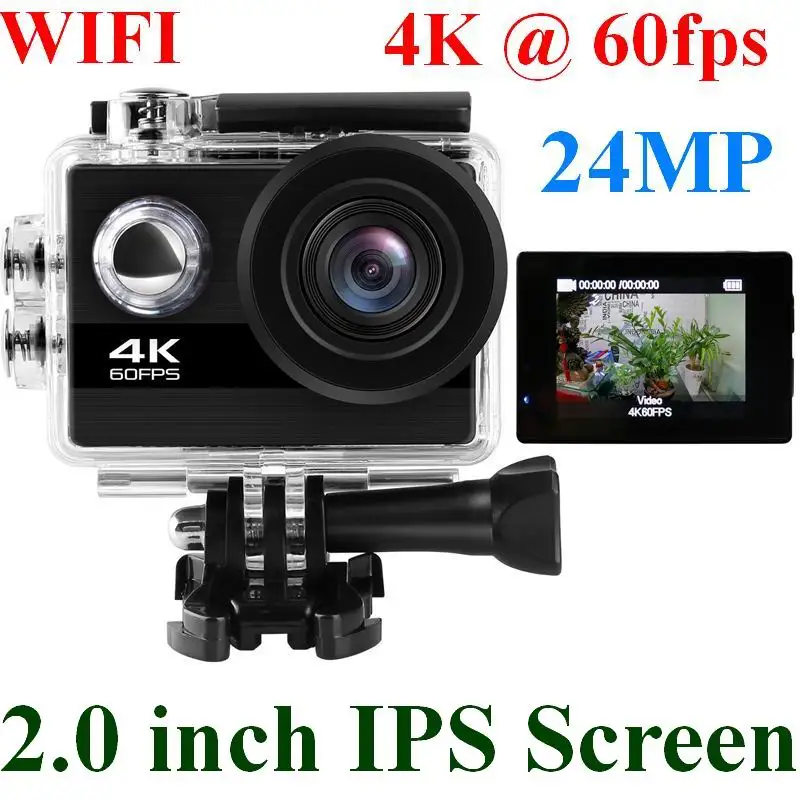 24MP Wifi Action Camera Ultra HD 4K 60fps 2.0'' IPS Screen Sport Camera Go Waterproof Pro Sports DV