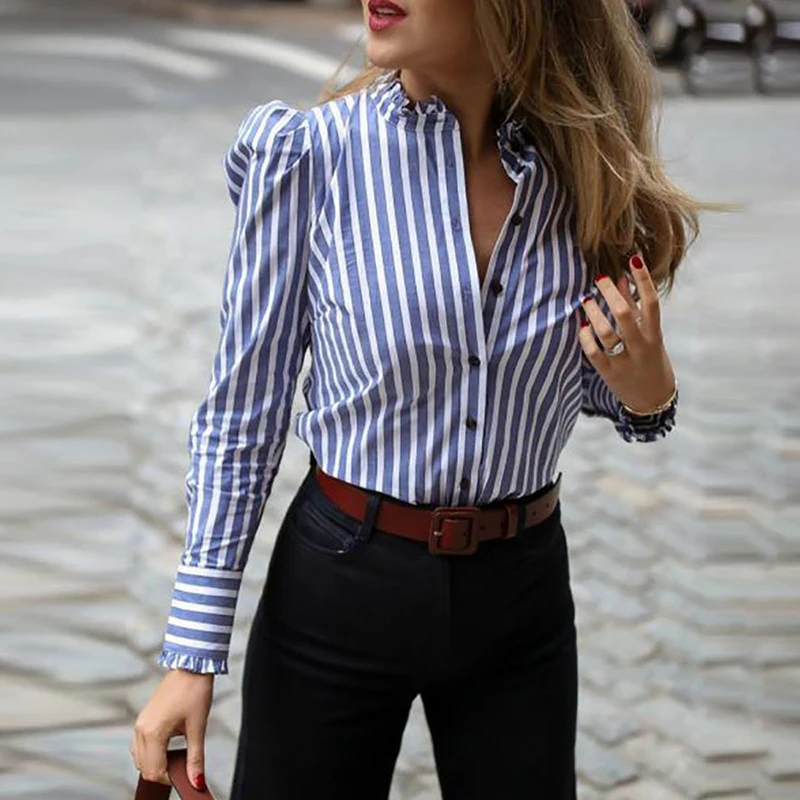 NEW 2021 Retro Women Long Puff Sleeve Blouse Shirts Spring Fall Black White Solid Fashion Elegant Blouses and Tops Female Clothes