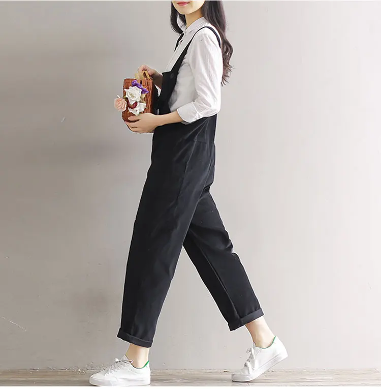 WICCON Corduroy Womens Jumpsuits Casual Vintage Sleeveless Bodysuit Women Loose Full Length Solid Overalls Strapless Paysuits